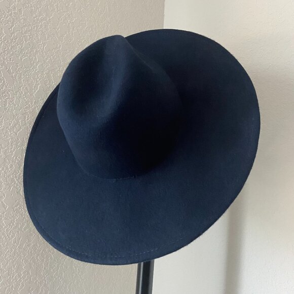 Chic Navy-Blue Wide Brim Fedora Hat- One Size Fits Most, Women's Wool Fedora Hat - Picture 11 of 15